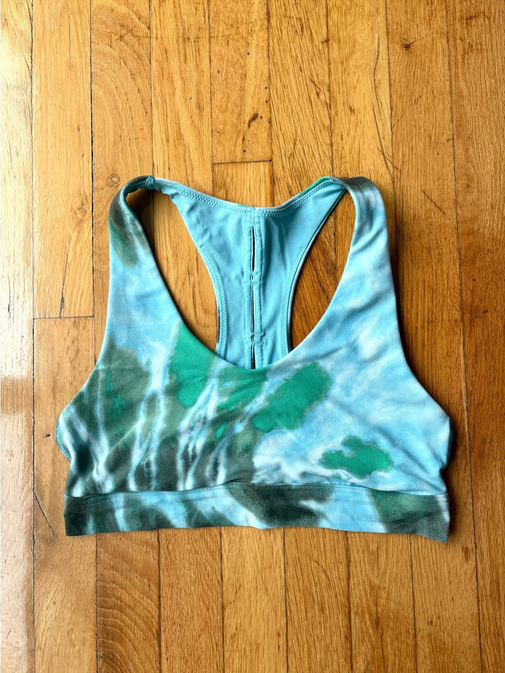Offline by Aerie Women's Tie-Dye Racerback Sports Bra - Blue/Green Large